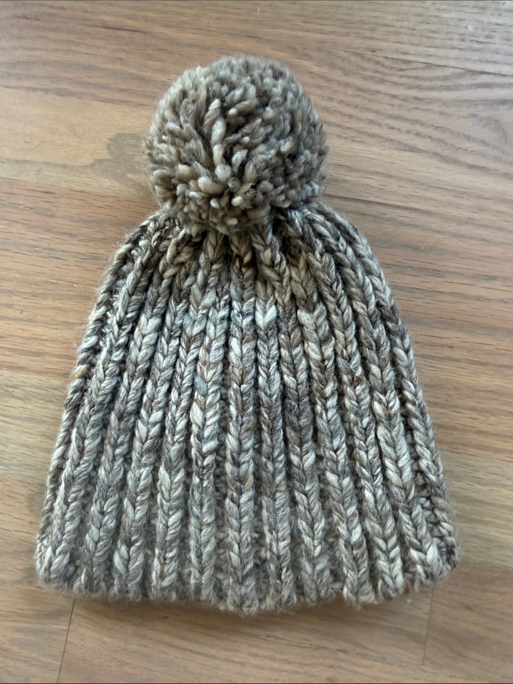 Madewell Chunky Ribbed Knit Pom Pom Beanie Wool Blend Taupe